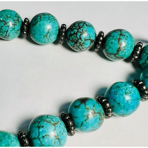 Faux Turquoise Necklace Graduating Beads Silver Accents & Toggle Clasp 22" - Picture 3 of 5